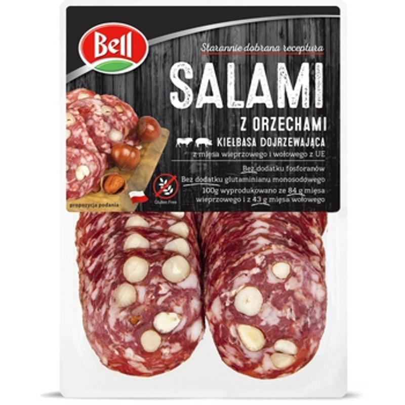 Salami z orzechami plastry 70g Bell